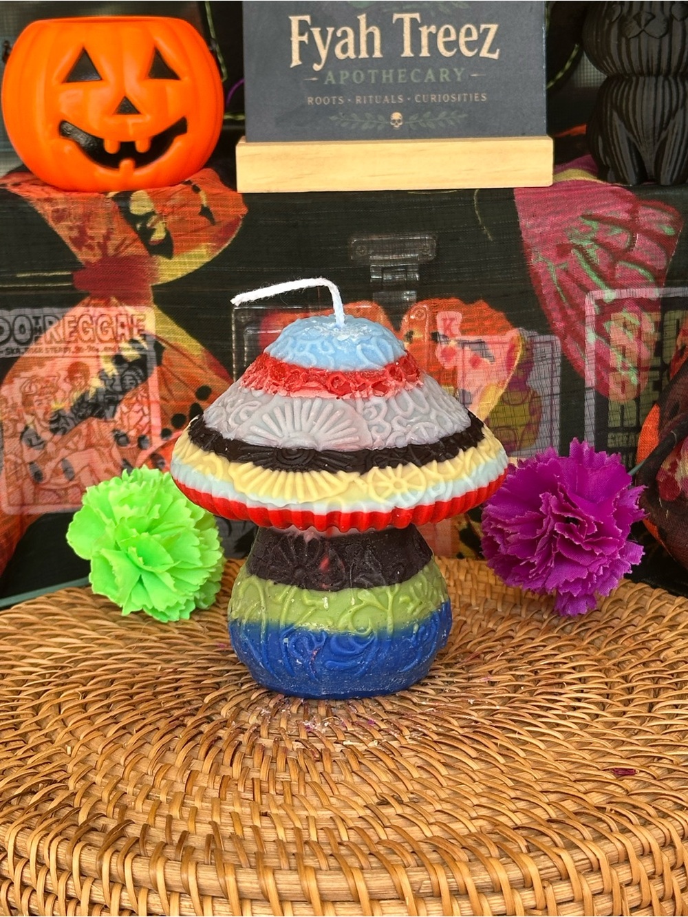 Magic Cauldron Toadstool Candle – One-of-a-Kind Multicolor Mushroom